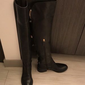 Black leather over the knee Valentino boots with bow detail in back